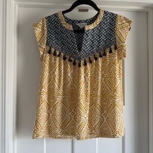 THML Yellow and Navy Geometric Blouse
